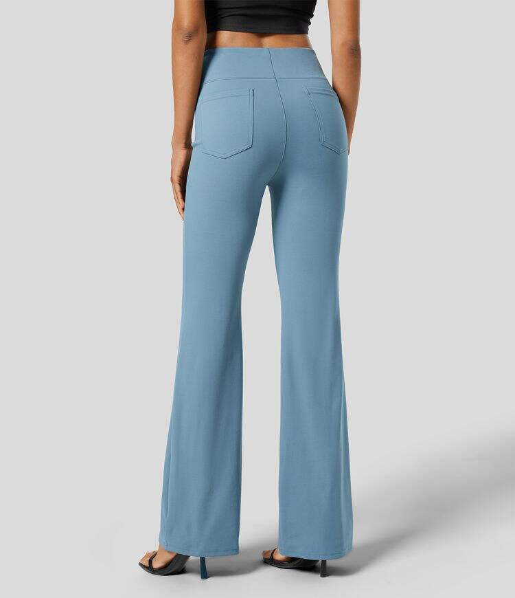 High Waisted Back Side Pocket Slight Flare Work Pants