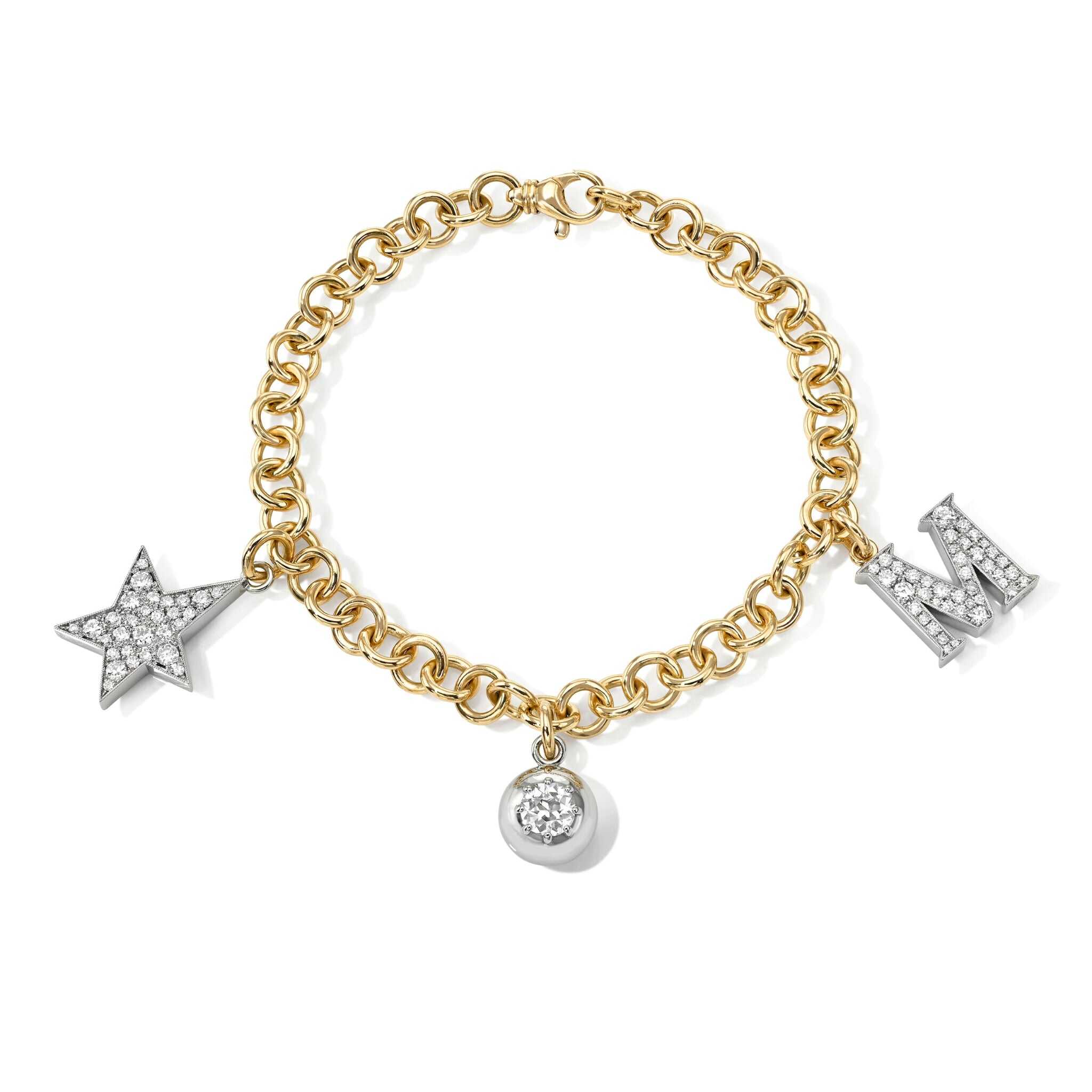 Single Stone Two-Tone Three Charm Bracelet