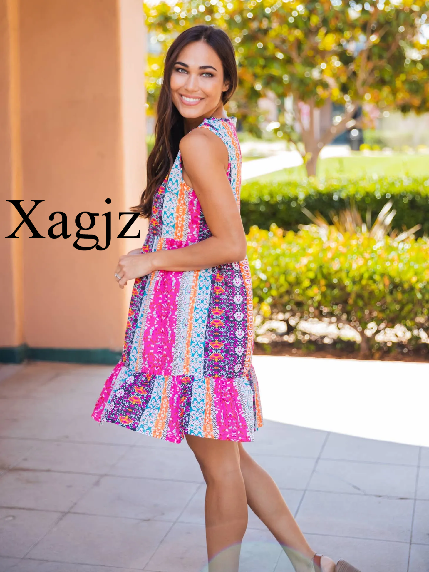 Colorful Pattern Tiered Tank Dress