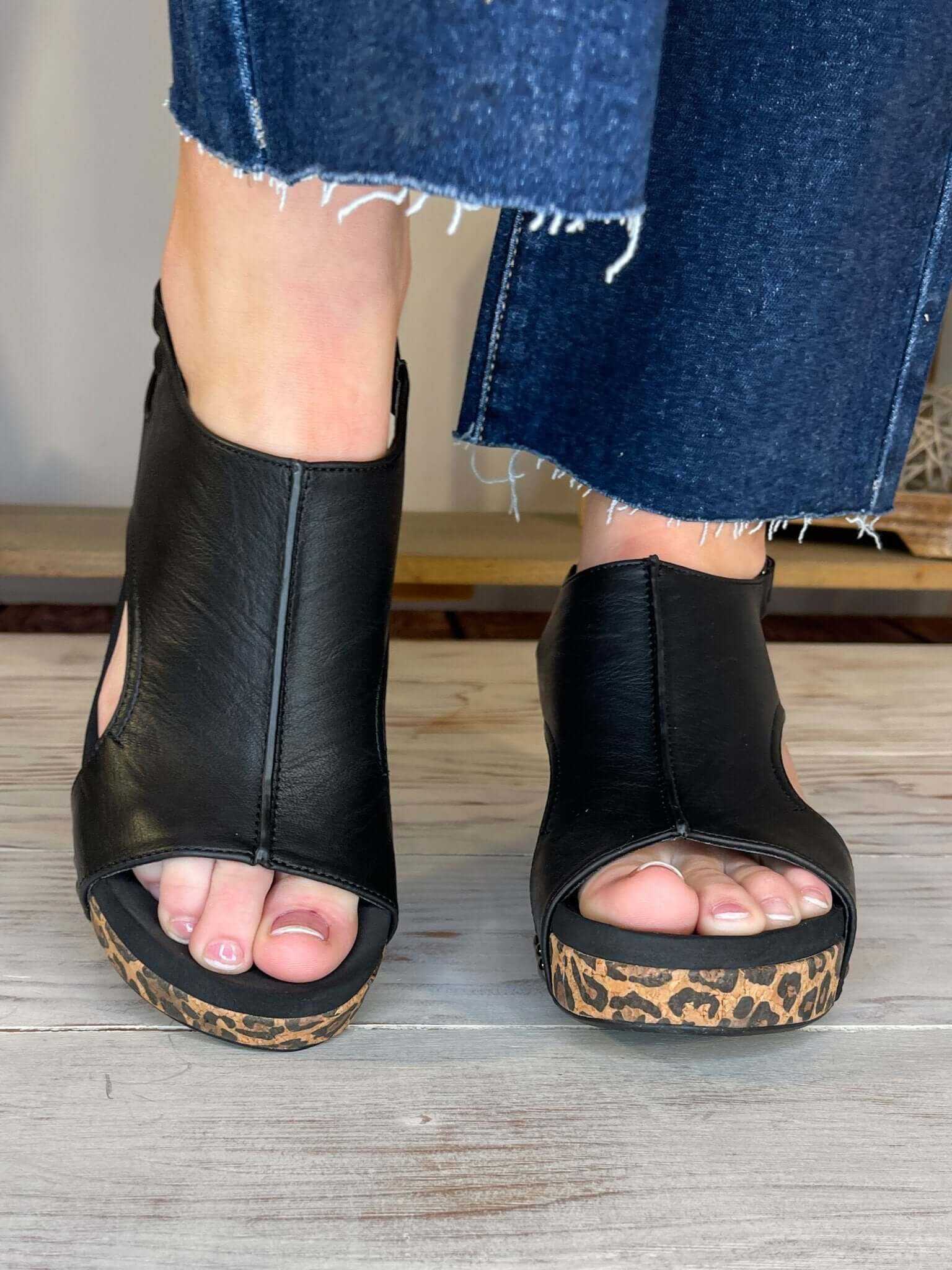 Corky's Footwear Carley Wedge Sandal - Black Smooth Leopard