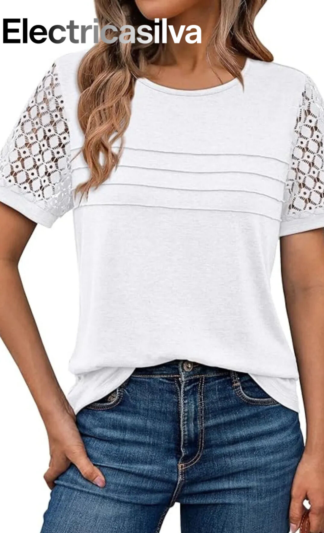 Dressy Lace Casual Shirt With Elegant Sleeves And Lace Detail