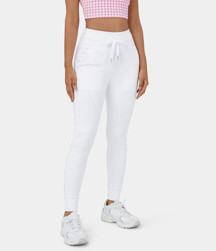 Airy High Waisted Drawstring Side Pocket Plain Cool Touch Full Length Joggers-UPF50+
