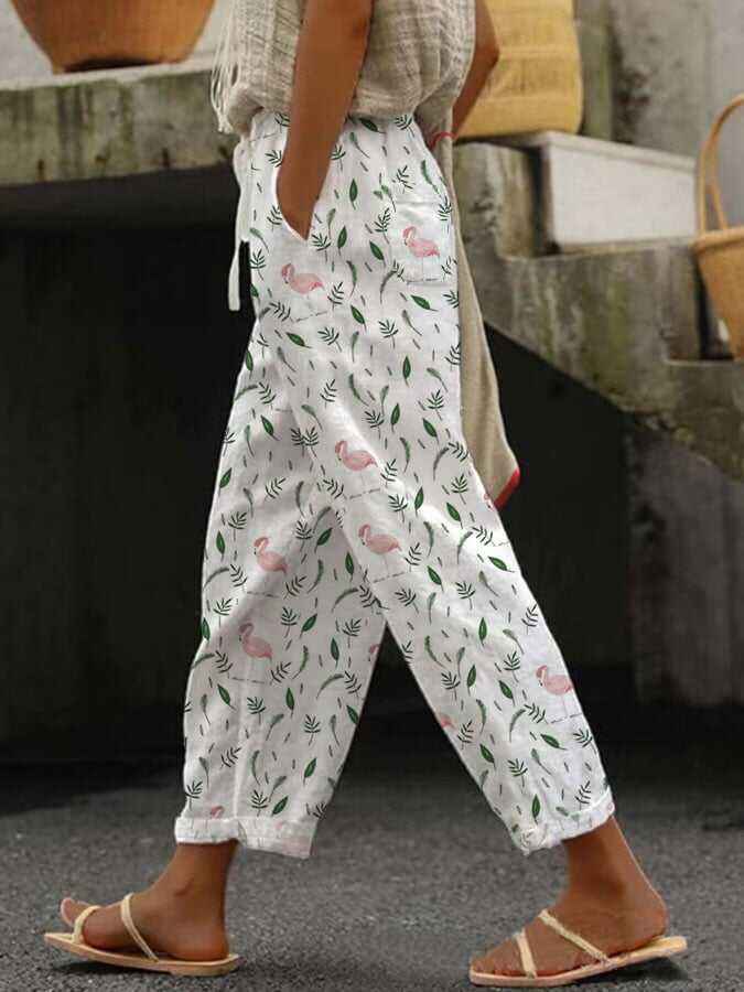 Women's Animal Design Lace-Up Loose With Elastic Waist Casual Pants
