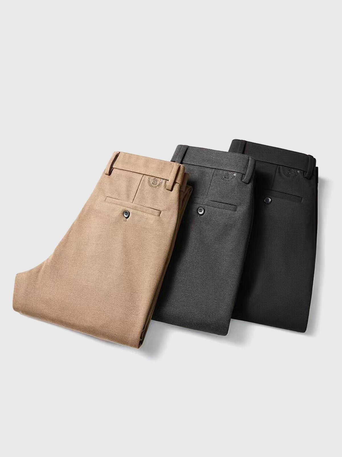Double-Brushed Buttoned Waist Suit Pants