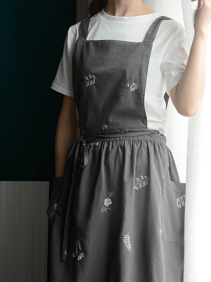 Women's Cotton Flower Embroidery Apron