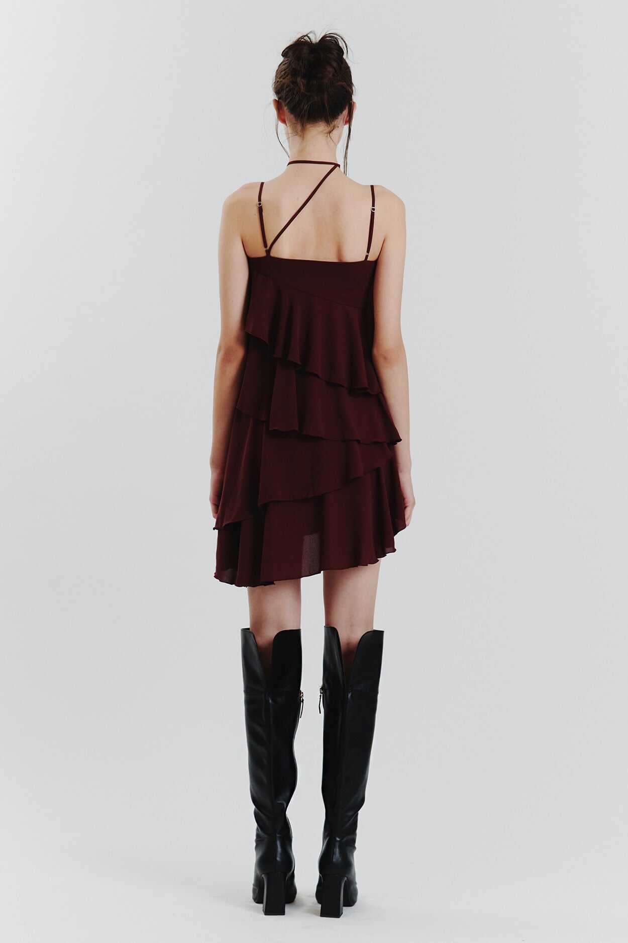 PAIN OR PLEASURE ELLA FRILL DRESS WINE