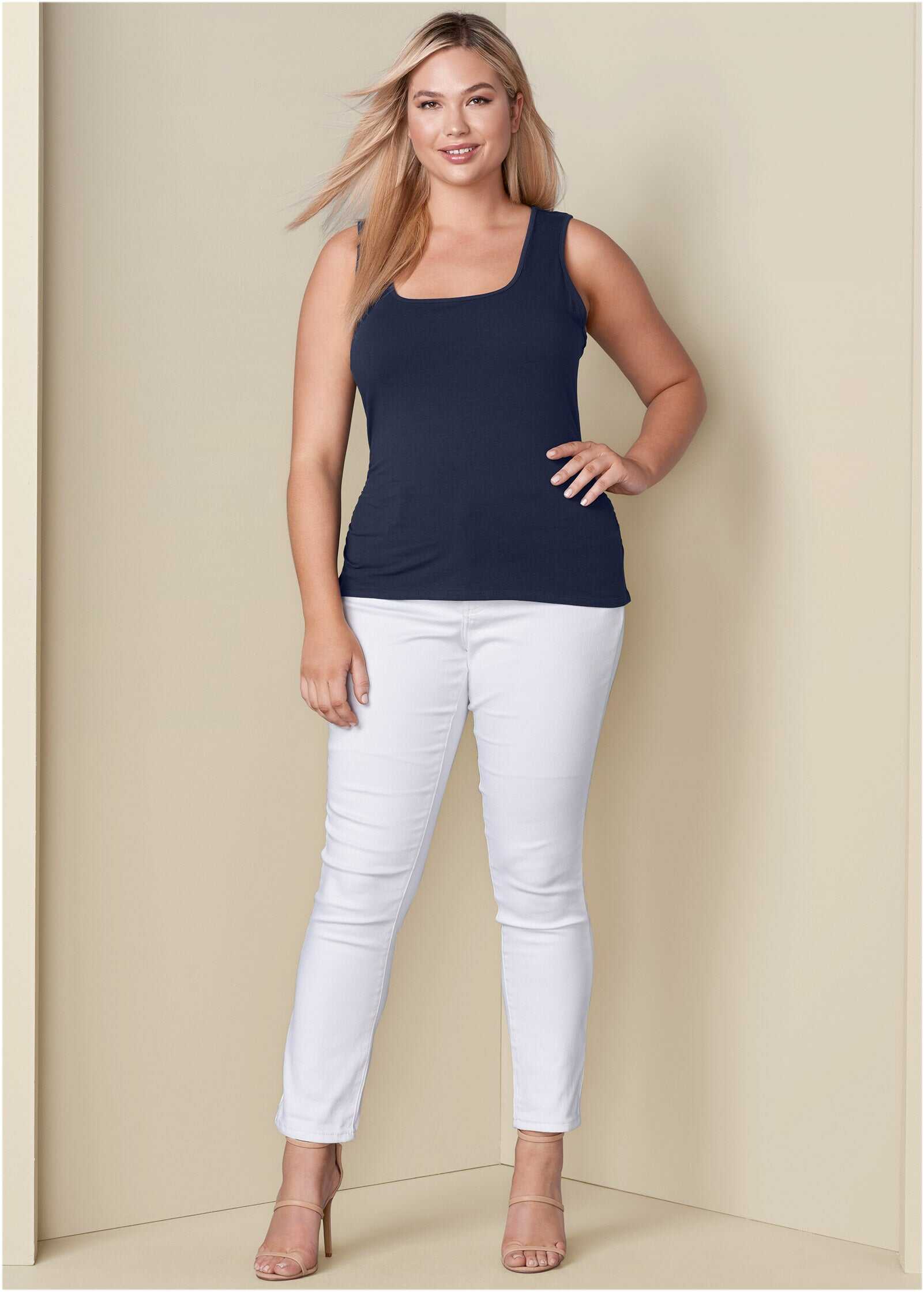 Square Neck Tank Top - Navy