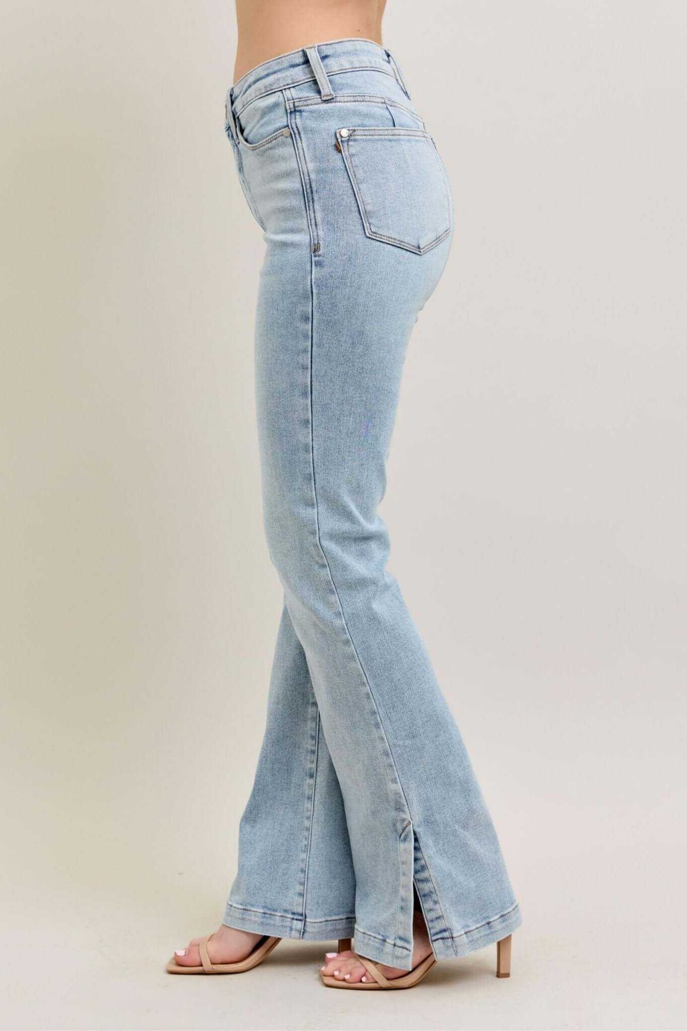 Judy Blue Vintage Wash Tummy Control Side Slit Slim Bootcut Jeans