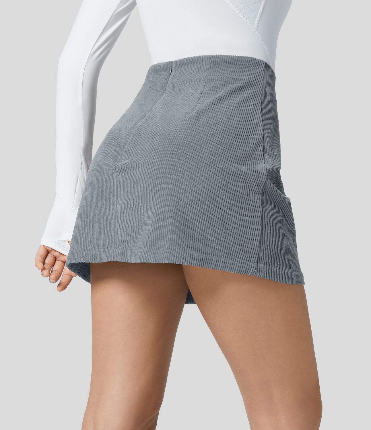 High Waisted Invisible Zipper 2-in-1 A Line Mini Corduroy Casual Skirt