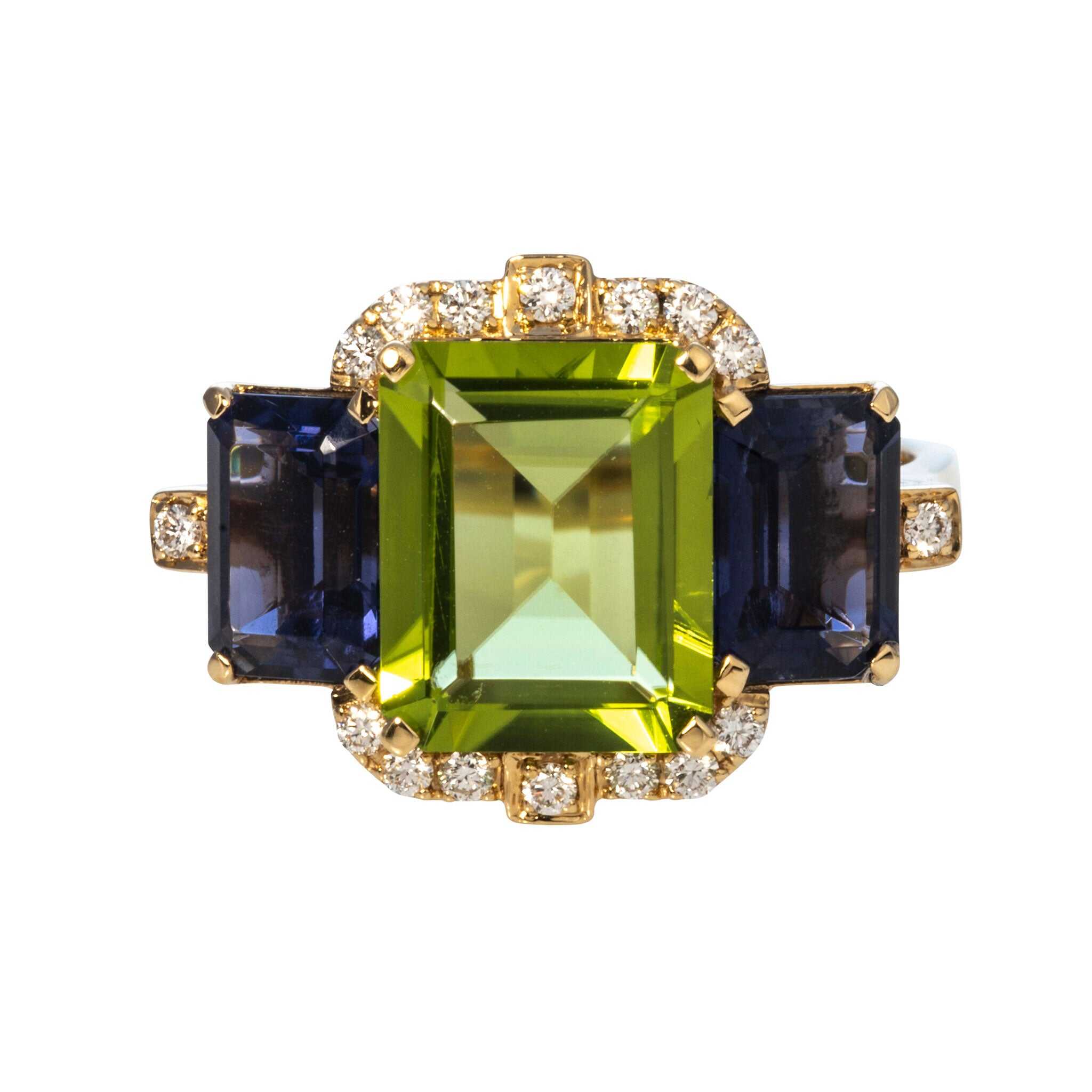 Goshwara 3-Stone Peridot & Iolite 18K Gold Ring