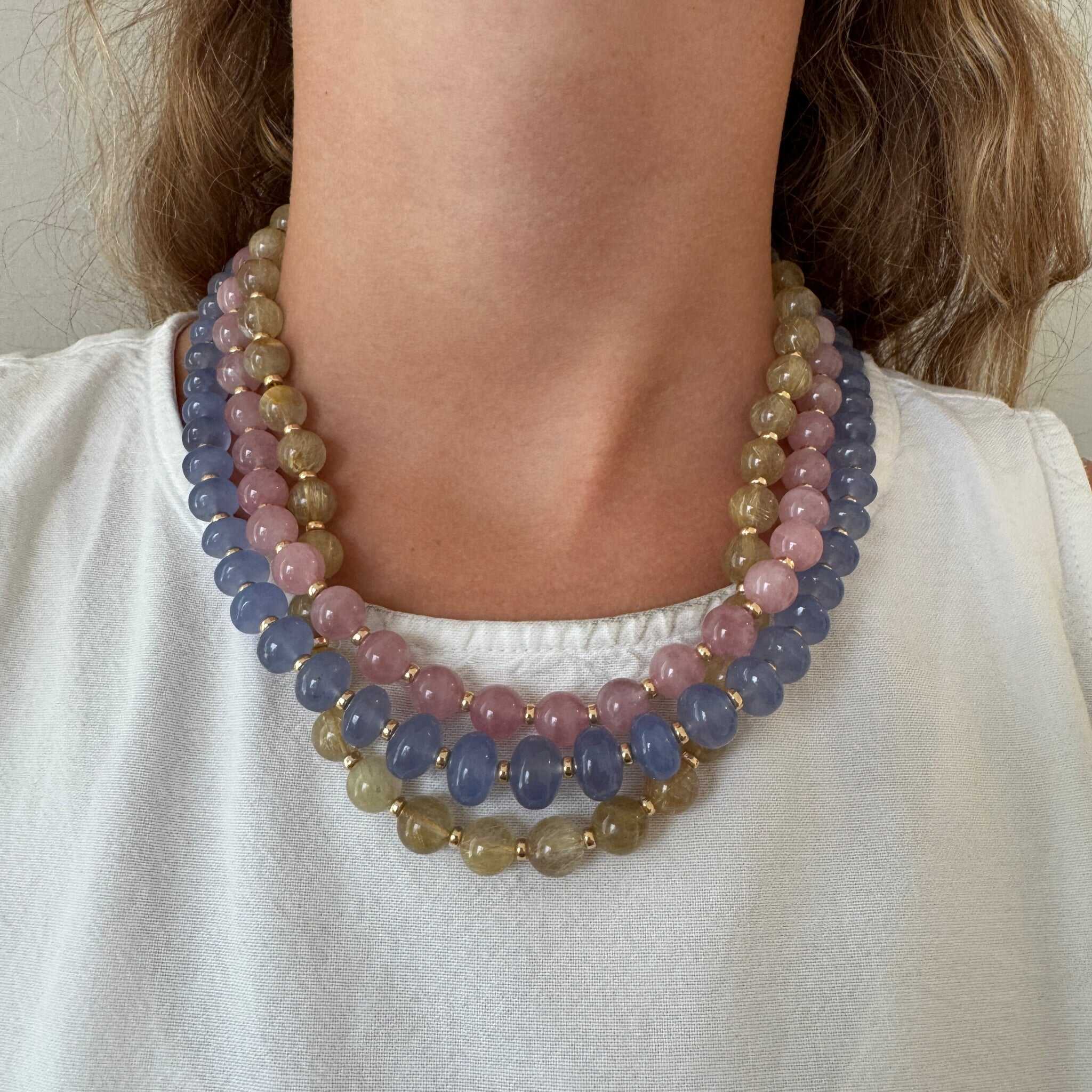 Goshwara Rose Quartz Beaded 18K Gold Necklace