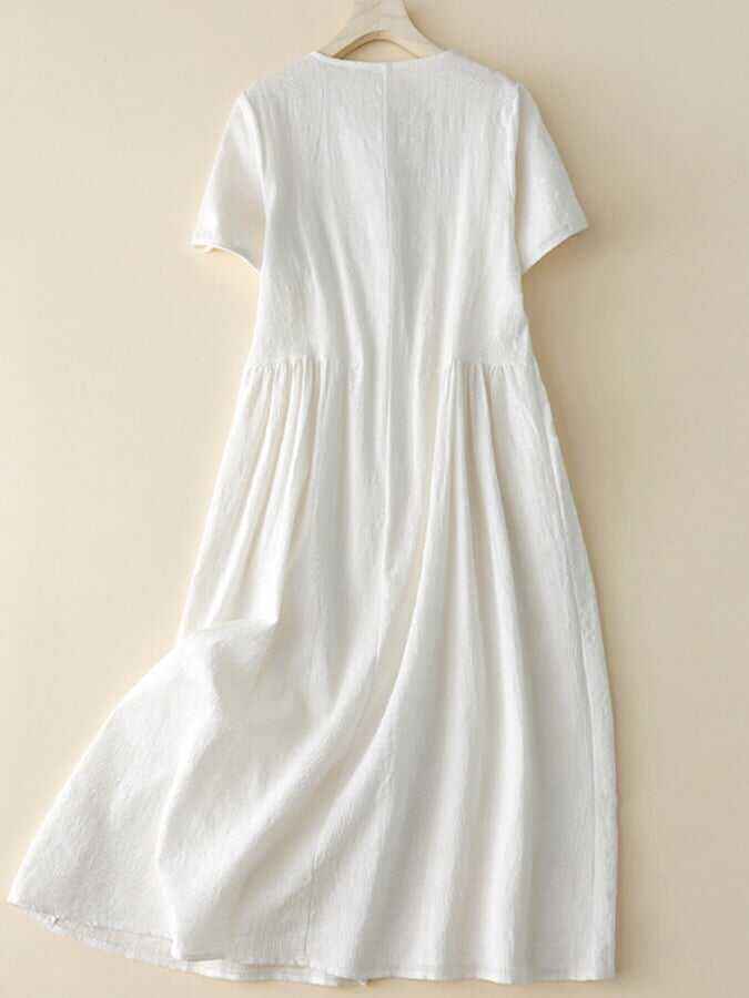 Ethnic Style Jacquard Retro Button Loose Cotton Linen Dress