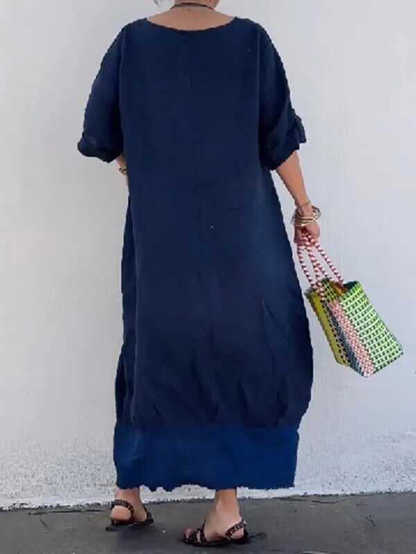 Cotton and Linen Patchwork Long Dress