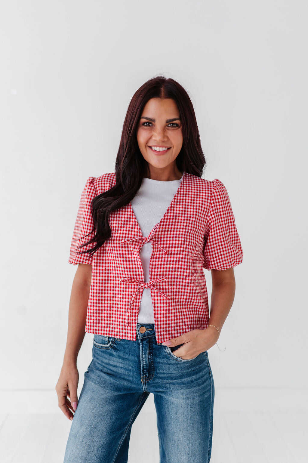 Finley Tie Front Top in Red