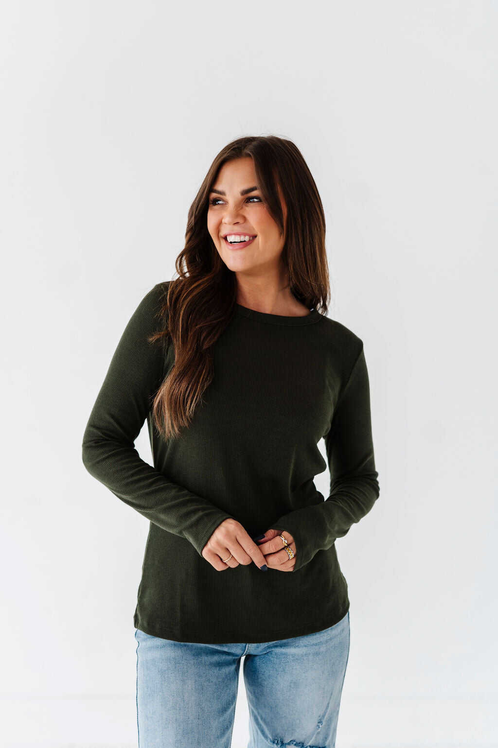 Kori Basic Ribbed Top in Olive - Size Small & X-Large Left