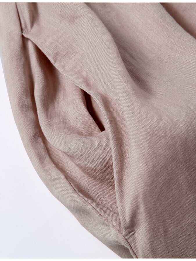 3/4 Sleeves Cotton Linen Loose And Slim Embroidered Dress