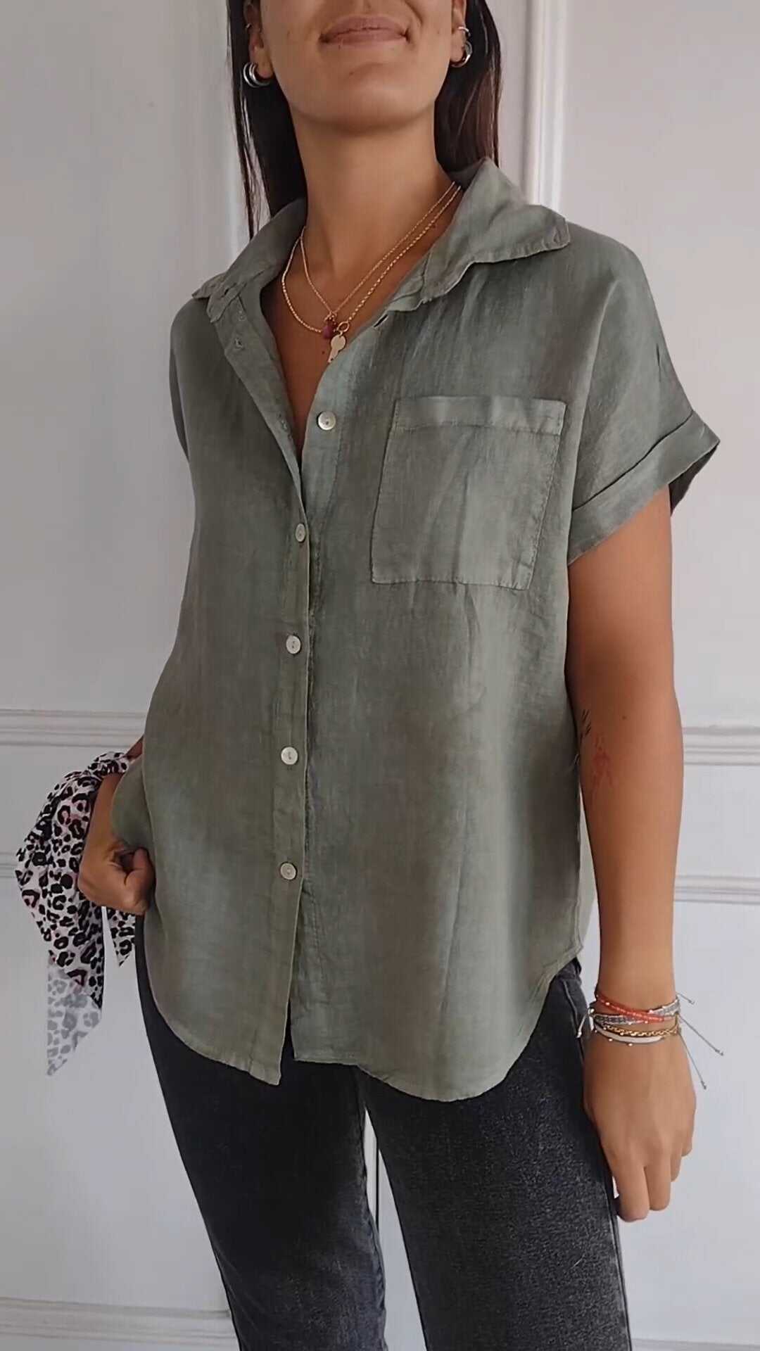 Women's Cotton & Linen Lapel Shirt