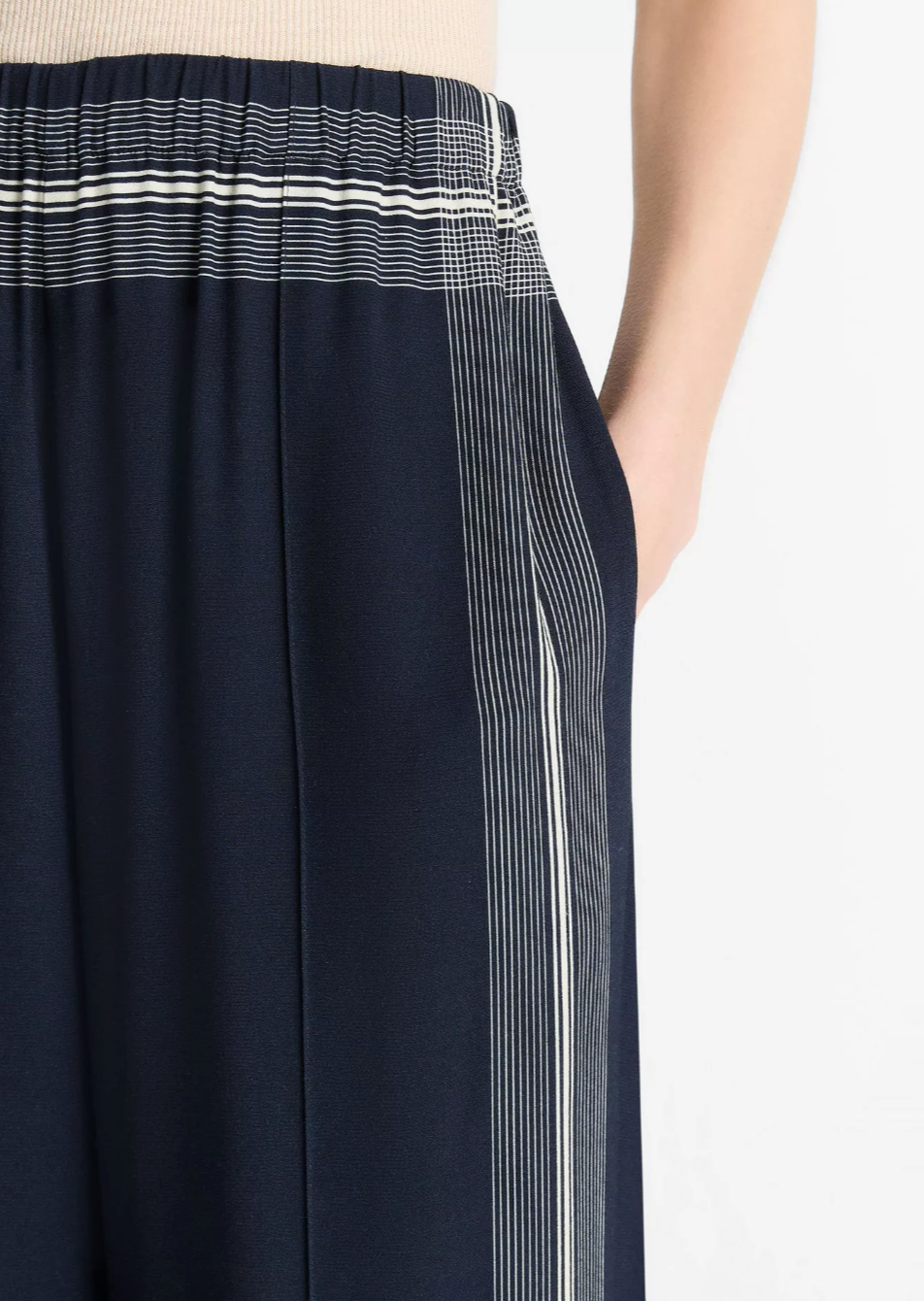 Vince Mid-Rise Placed Stripe Pull-On Pant