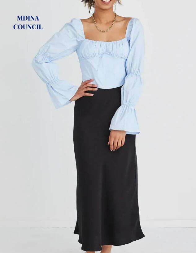 Courtly Pale Blue Poplin Shaped Corset Top