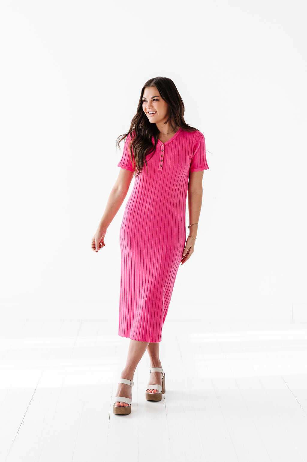 Harper Short Sleeve Dress in Hot Pink - Size XL, 1X, & 2X Left