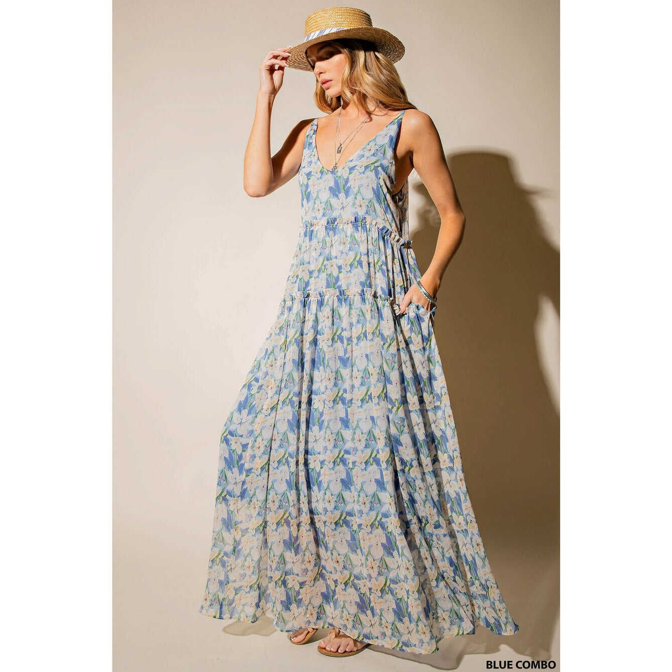 Sleeveless Lined Floral Chiffon Maxi Dress