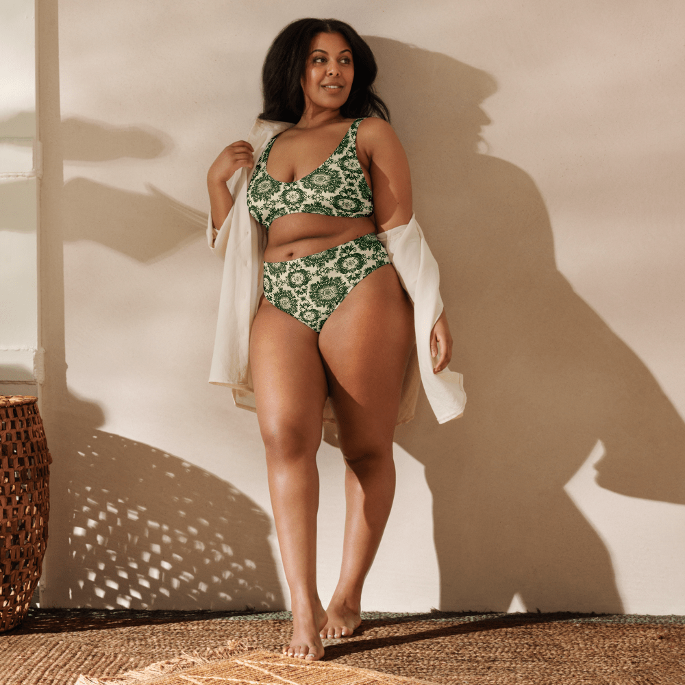 Recycled High-Waisted Bikini, Enchanting Verdant