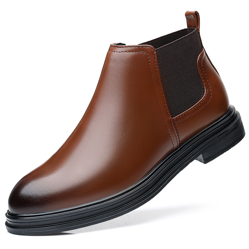 Men's Leather Mid-top Chelsea Boots Business Casual Pointed Toe Work Shoes