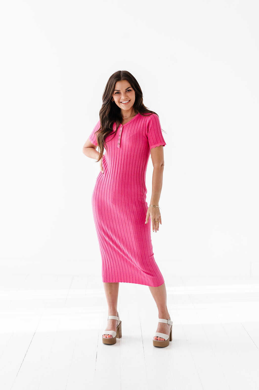 Harper Short Sleeve Dress in Hot Pink - Size XL, 1X, & 2X Left