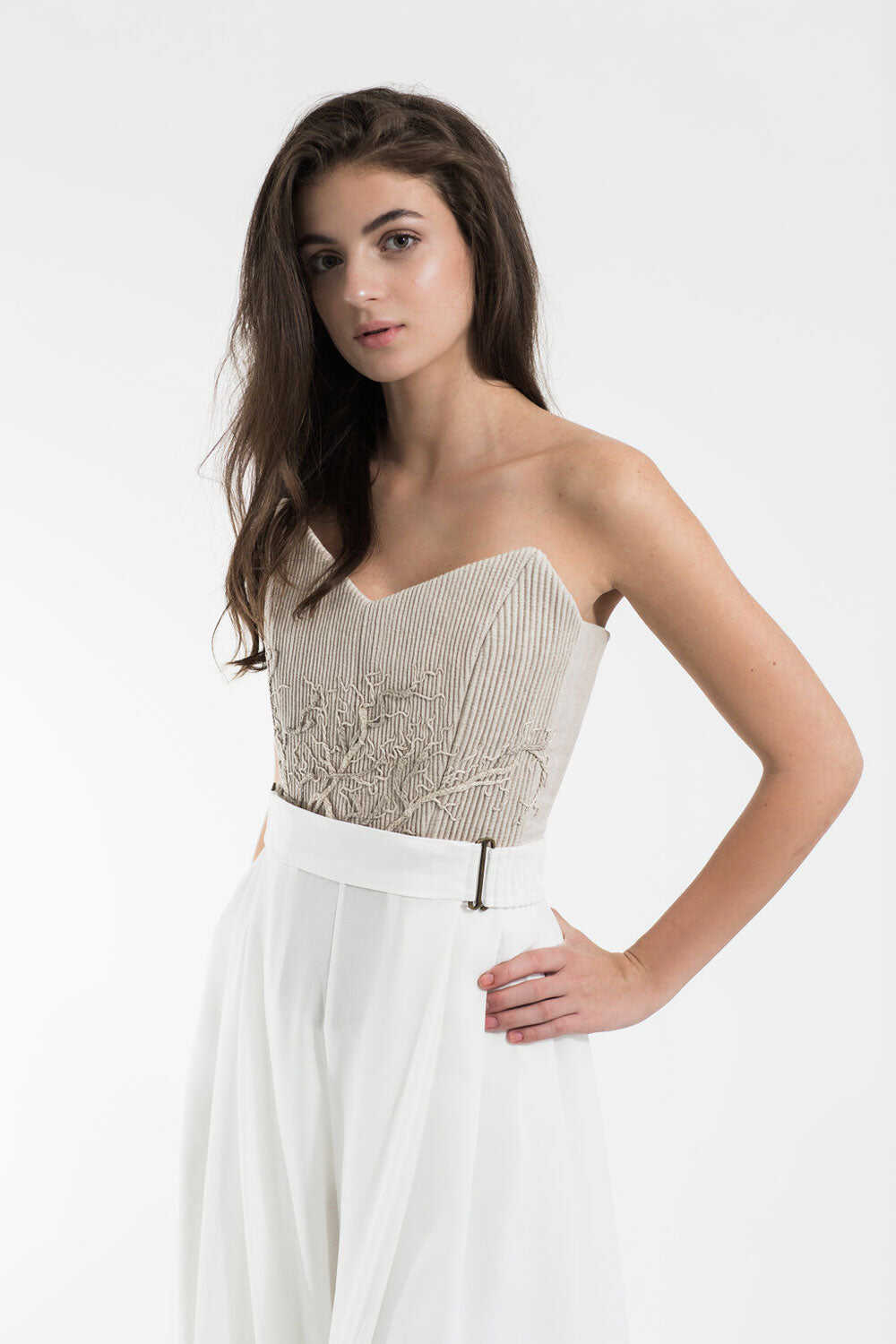 Linen corset with embroidery - Sand beige