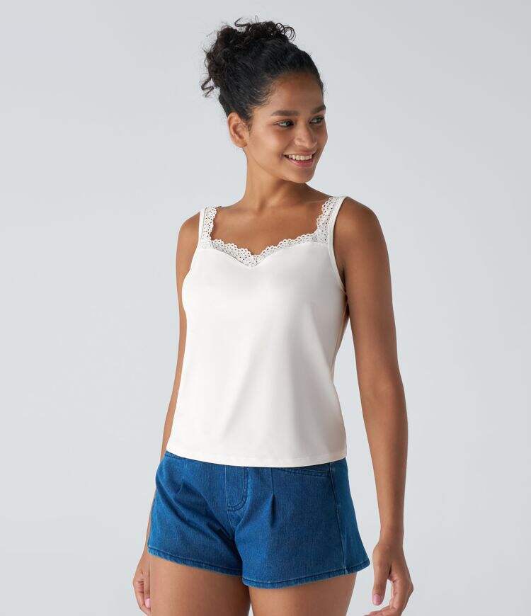 Contrast Lace Backless Basic Casual Tank Top