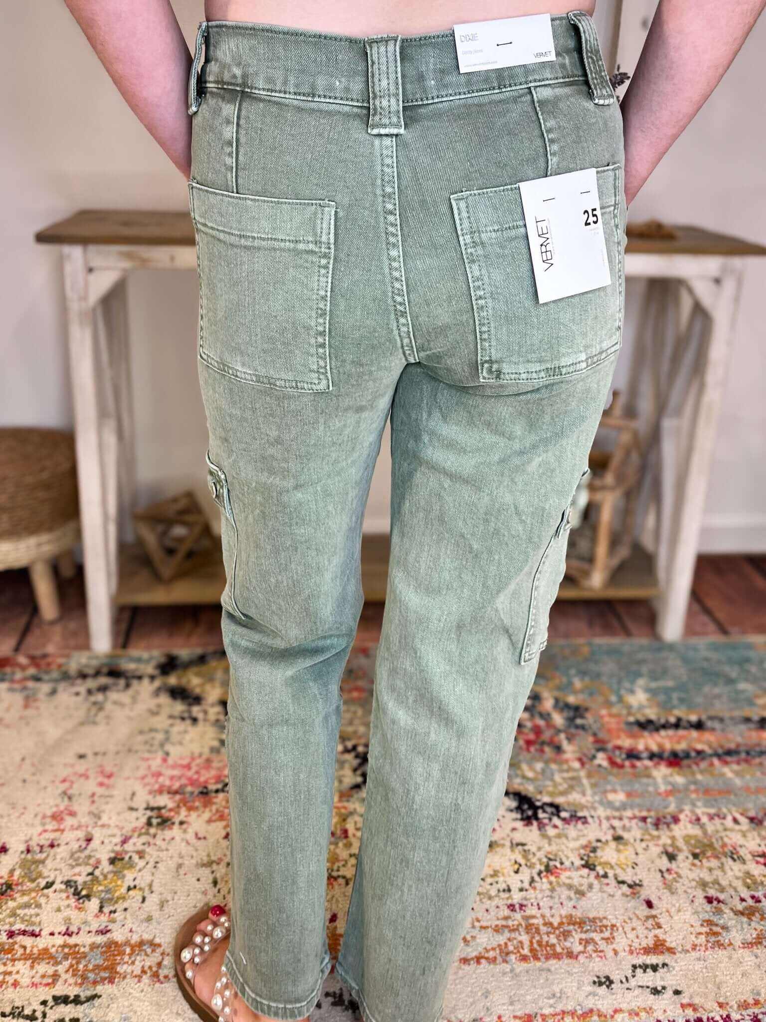 Vervet by Flying Monkey Dixie Cargo Straight Ankle Jeans - Army Green