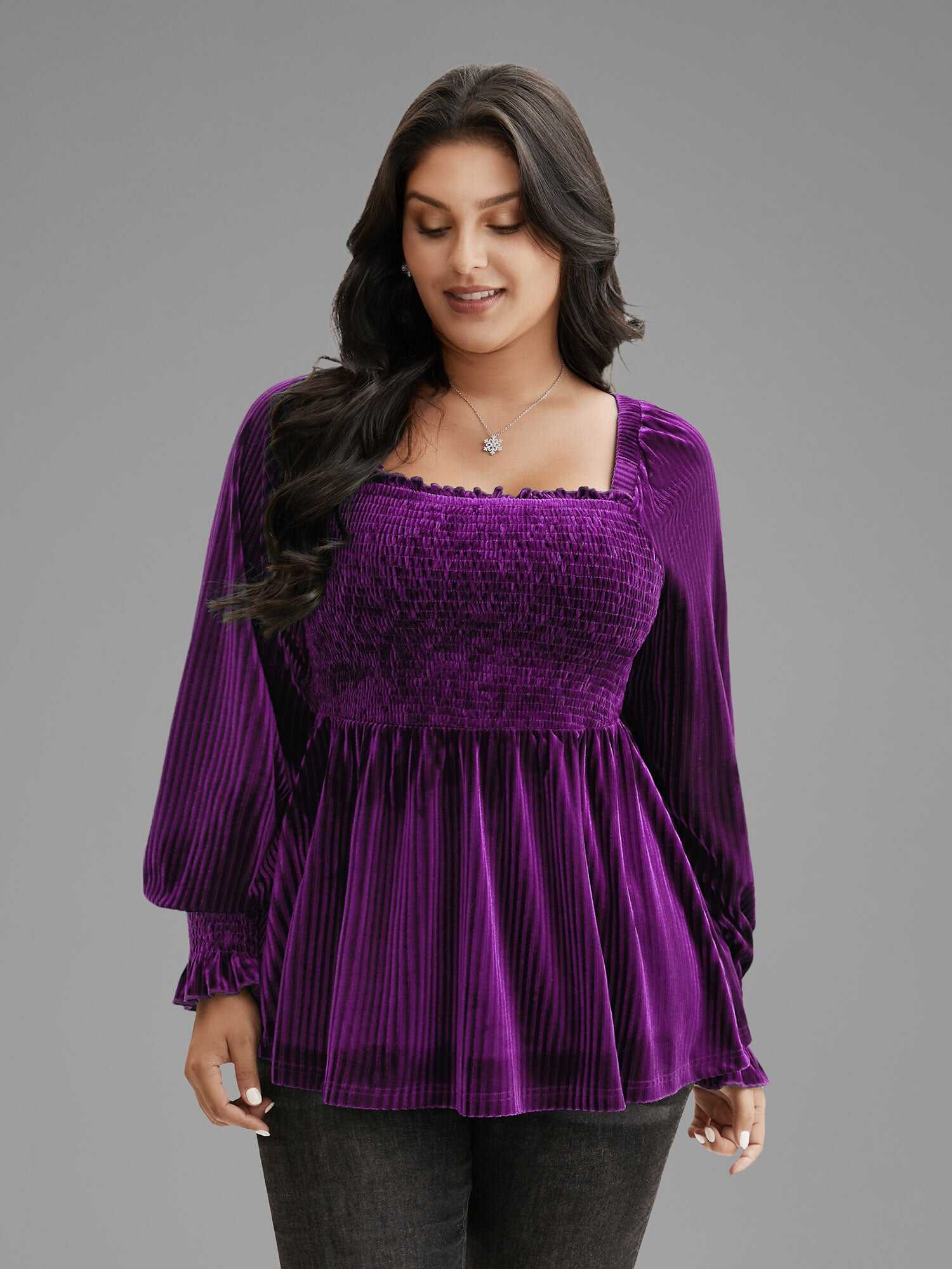Velvet Smocked Bodice Jersey Top