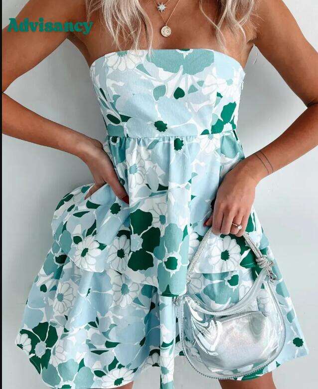 Somewhere Sunny Tiered Floral Denim Dress