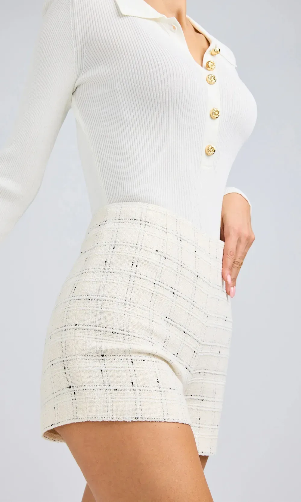 White Check Tweed Shorts