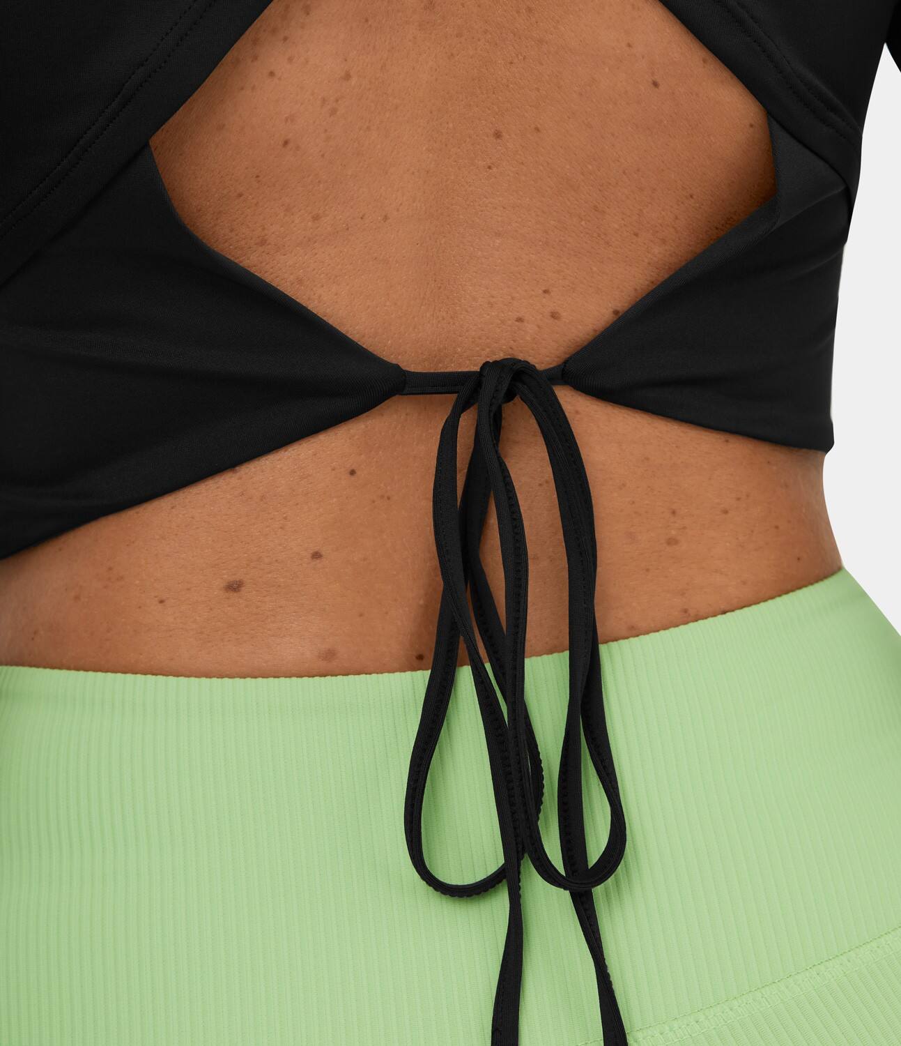 Long Sleeve Backless Cut Out Tie Back Cropped Barre Ballet Dance Sports Top