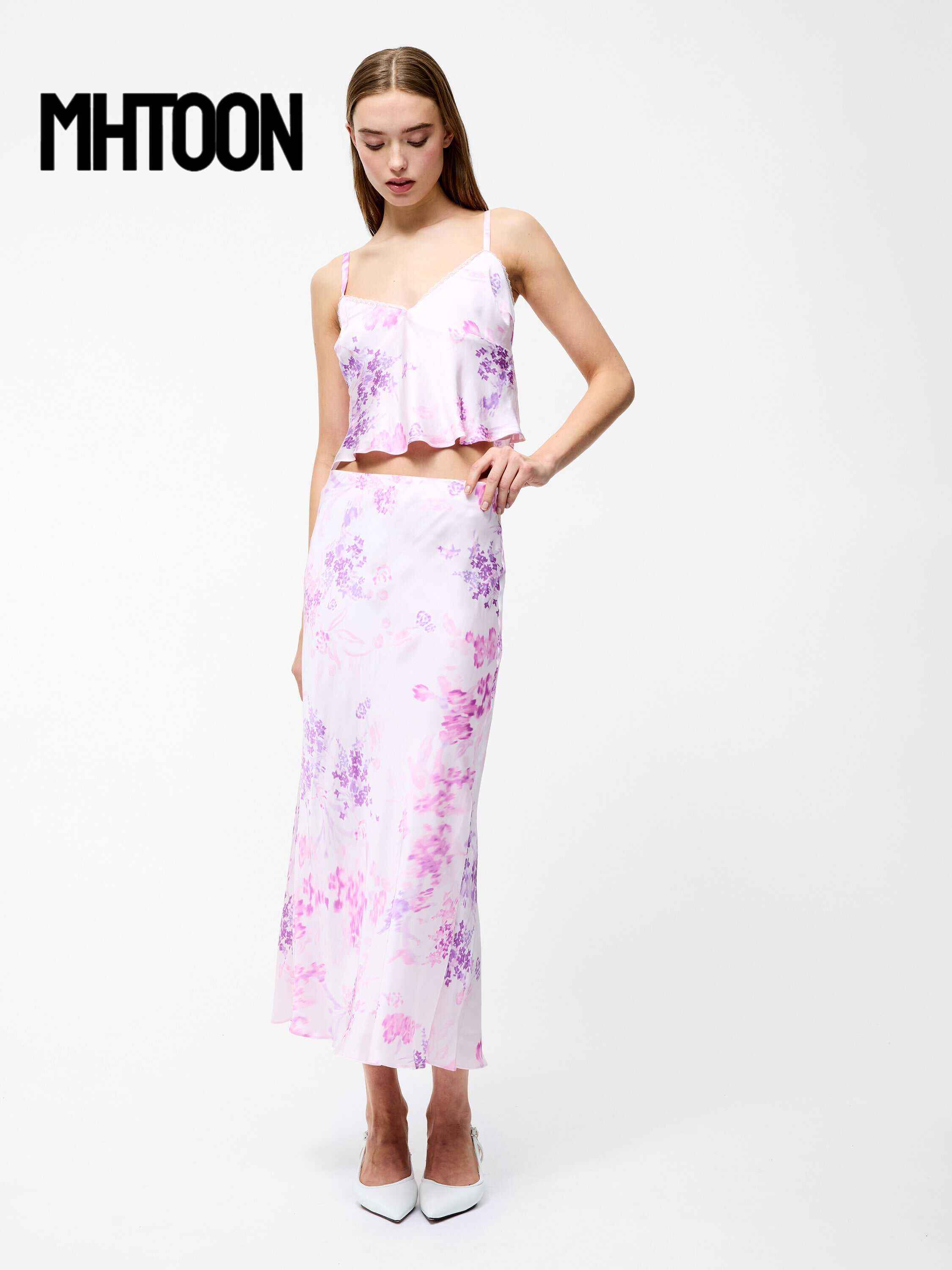 Elyria Oona Satin Midi Skirt