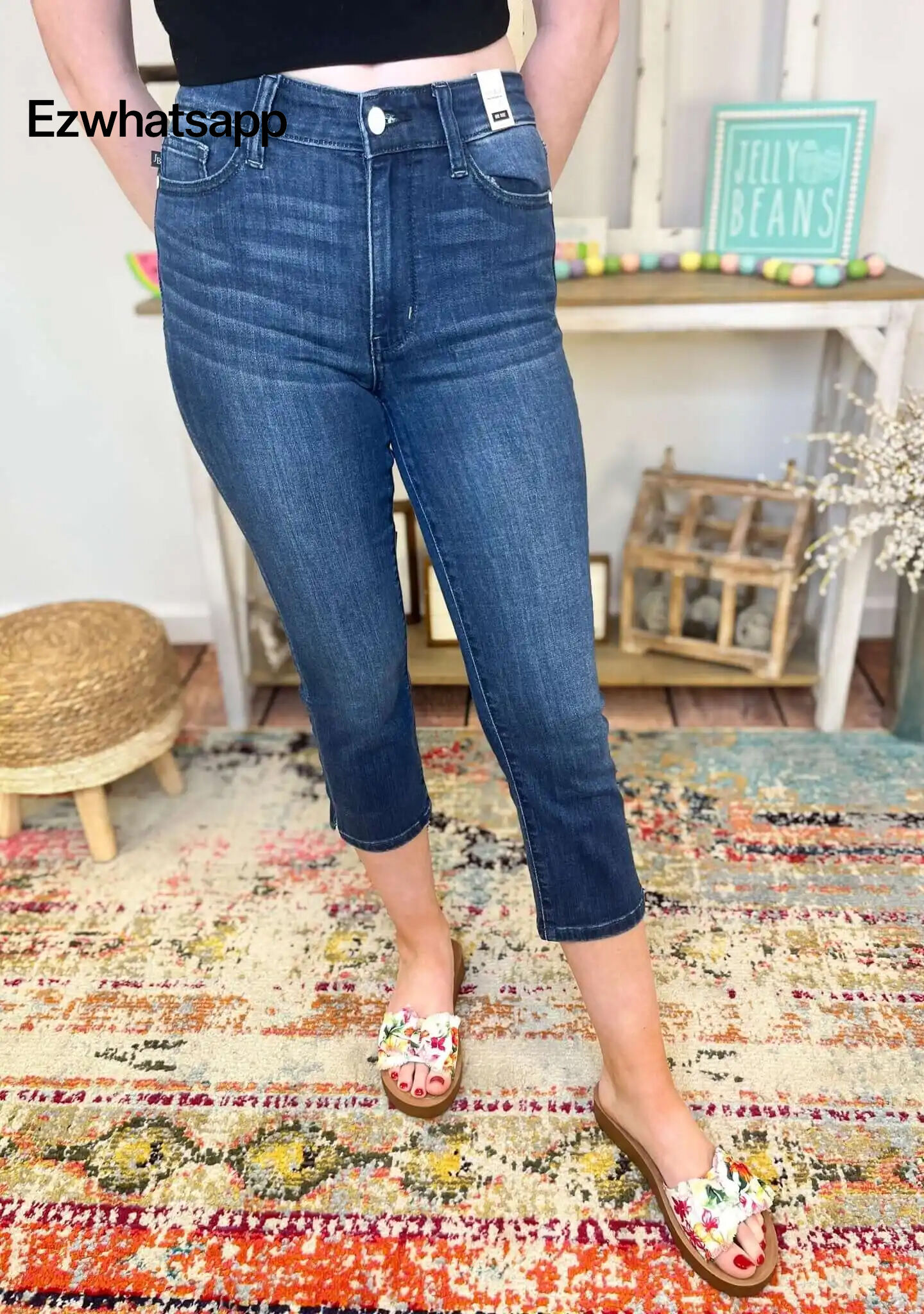 Judy Blue Dark Wash Skinny Fit Capri with Side Slit