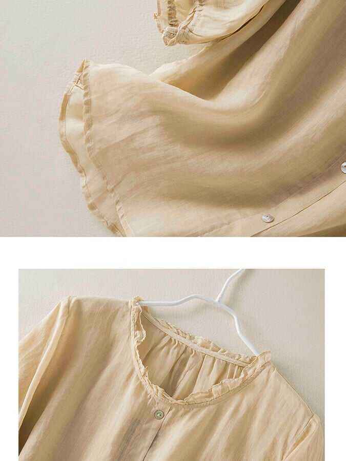 Vintage Art Ruffle Round Neck Casual Shirt