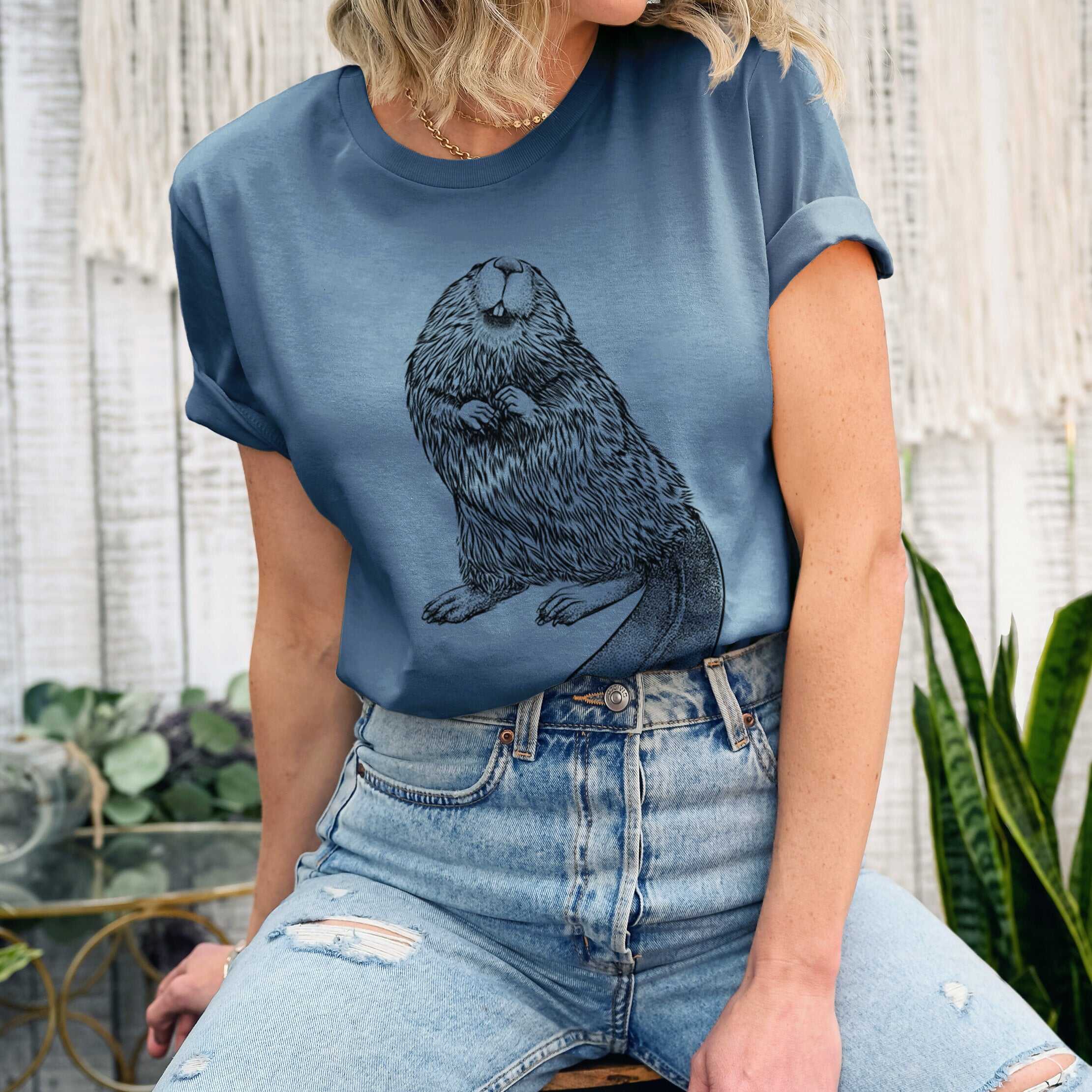 North American Beaver - Castor canadensis - Lightweight 100% Cotton Unisex Crewneck