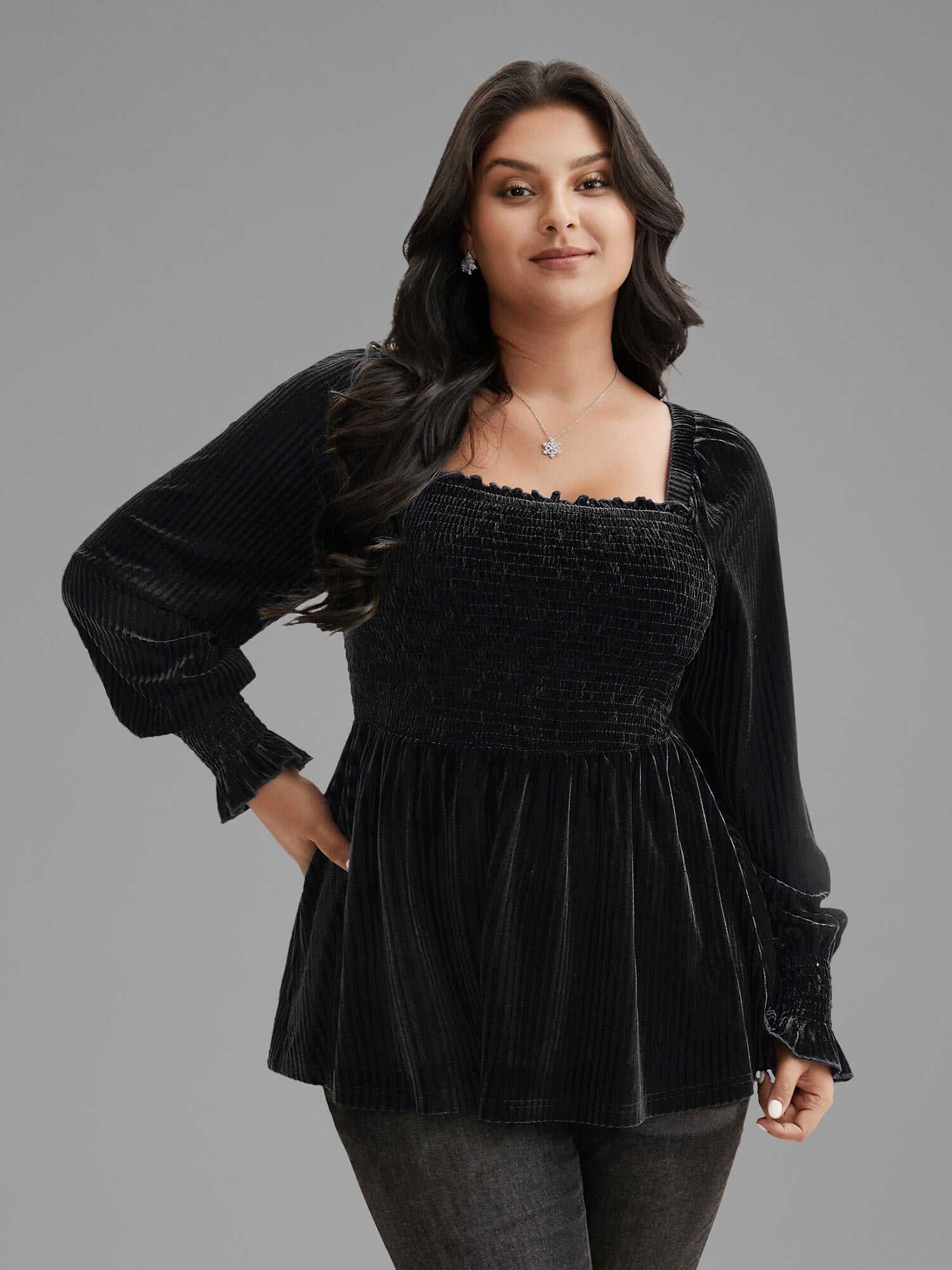 Velvet Smocked Bodice Jersey Top