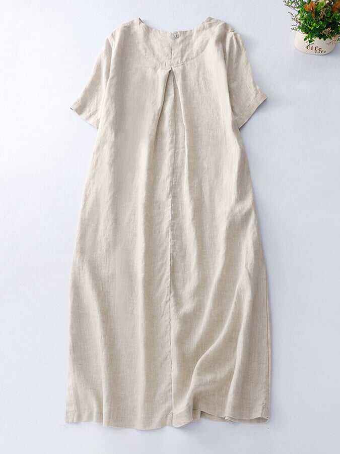 Cotton Linen Loose Short Sleeve Split Dress
