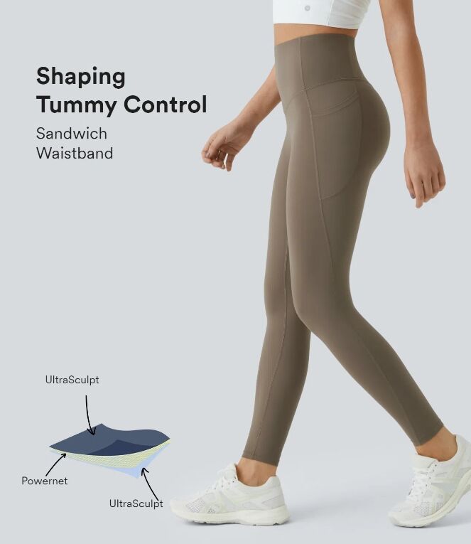 High Waisted Tummy Control Side Pocket Shaping Training  Leggings