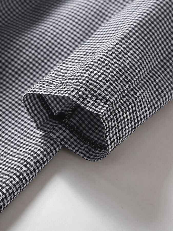 Cotton Vintage Belt Plaid Long Sleeve Dress
