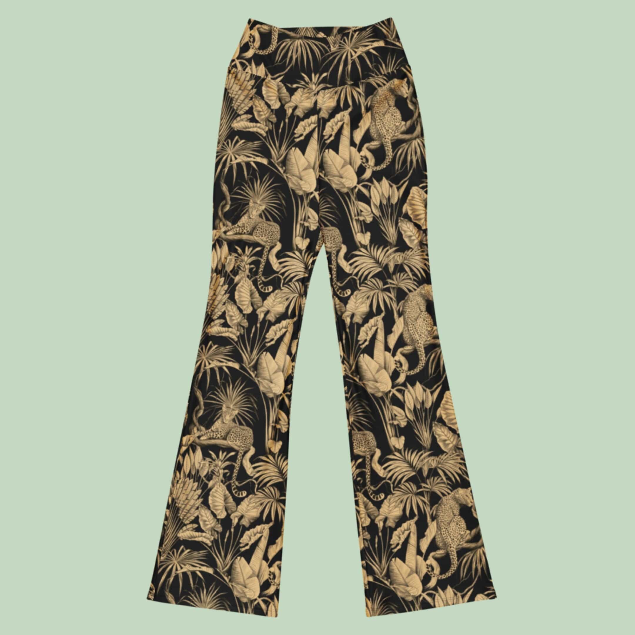 Recycled High-Waisted Flare Leggings, Wild Jungle Elegance