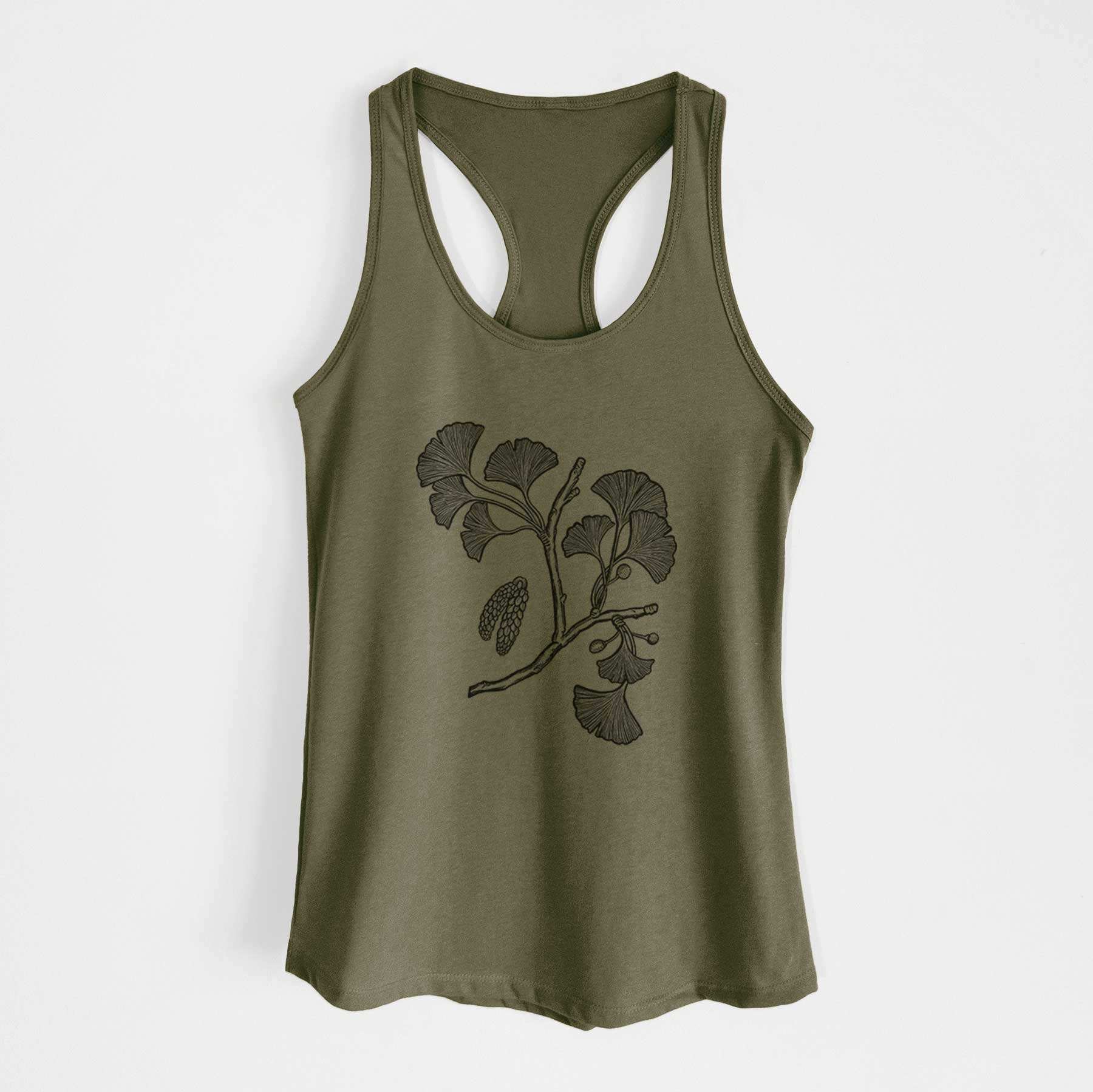 Ginkgo Biloba - Ginkgo Tree Stem with Leaves - Women's Racerback Tanktop