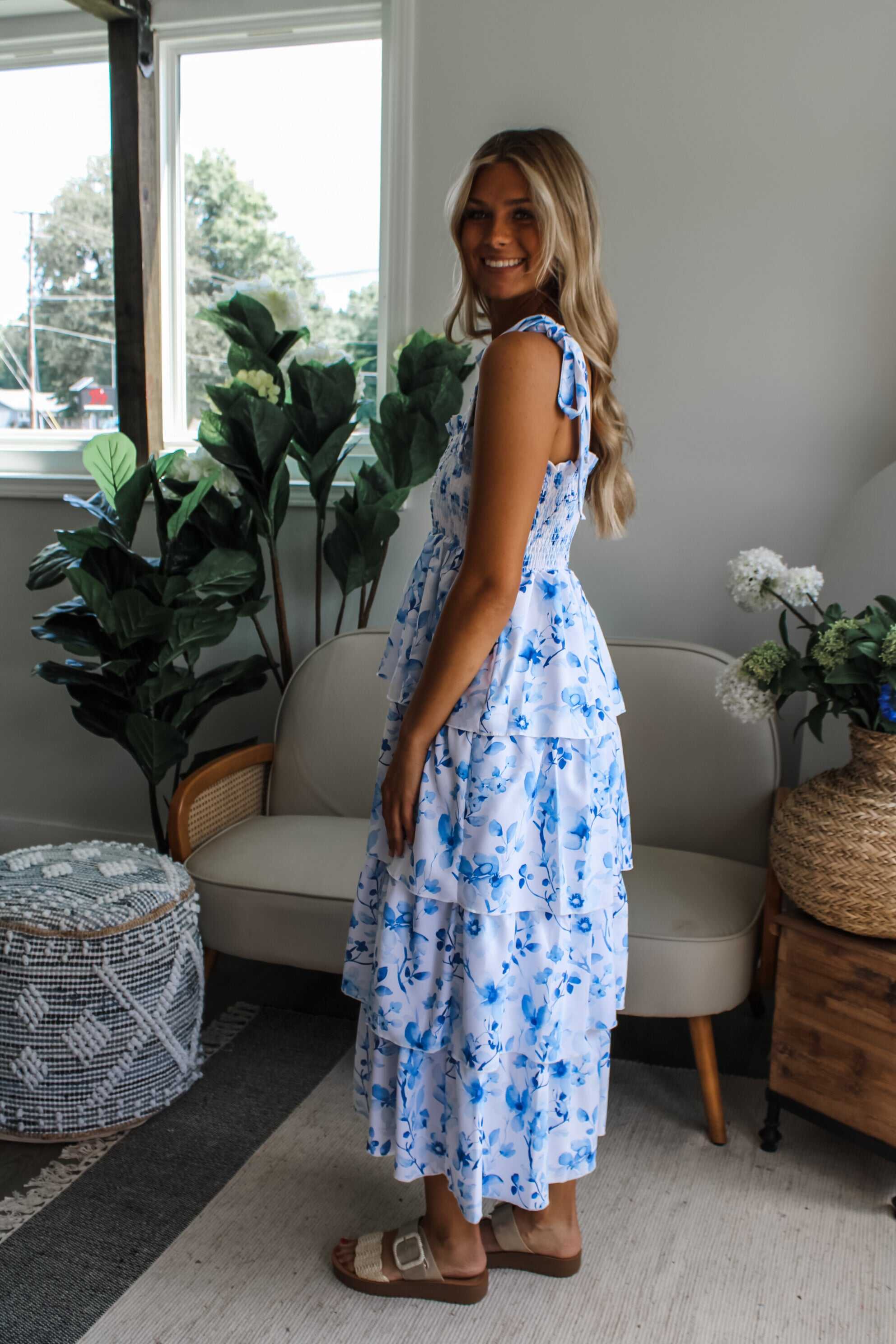 Smocked & Sweet Ruffle Dress • Blue Floral