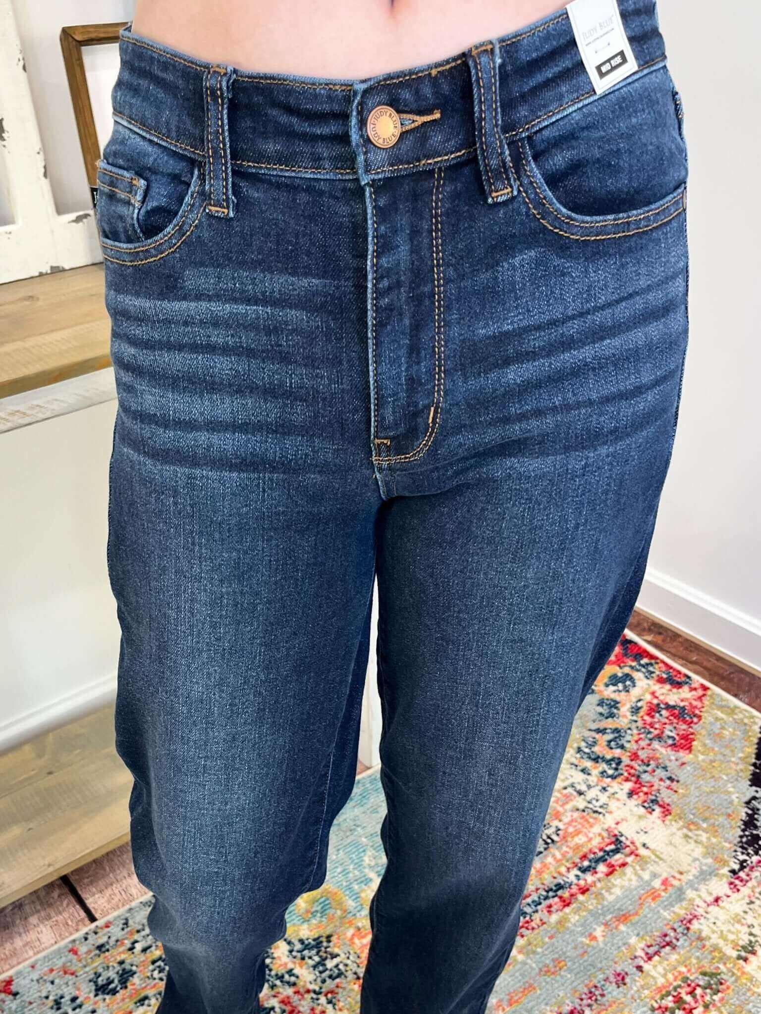 Judy Blue Country Mile Dark Wash Mid Rise Straight Jeans