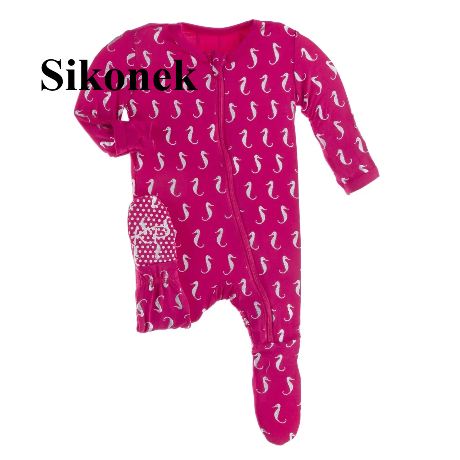 Print Footie with Zipper in Prickly Pear Mini Seahorses