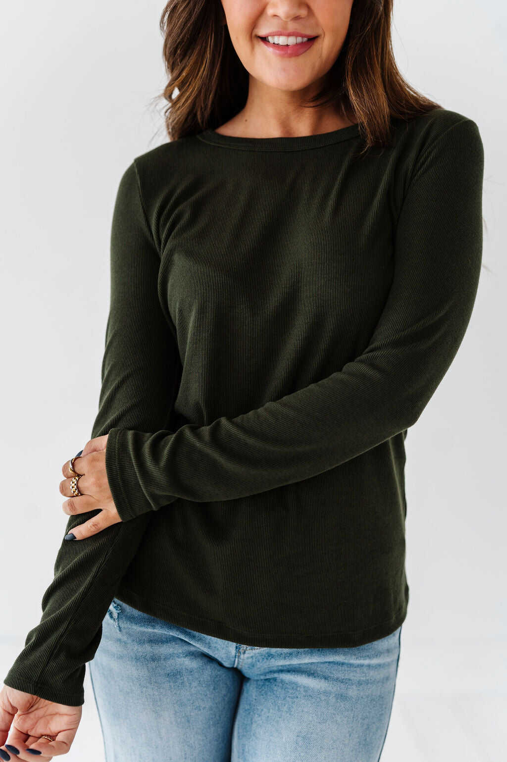 Kori Basic Ribbed Top in Olive - Size Small & X-Large Left