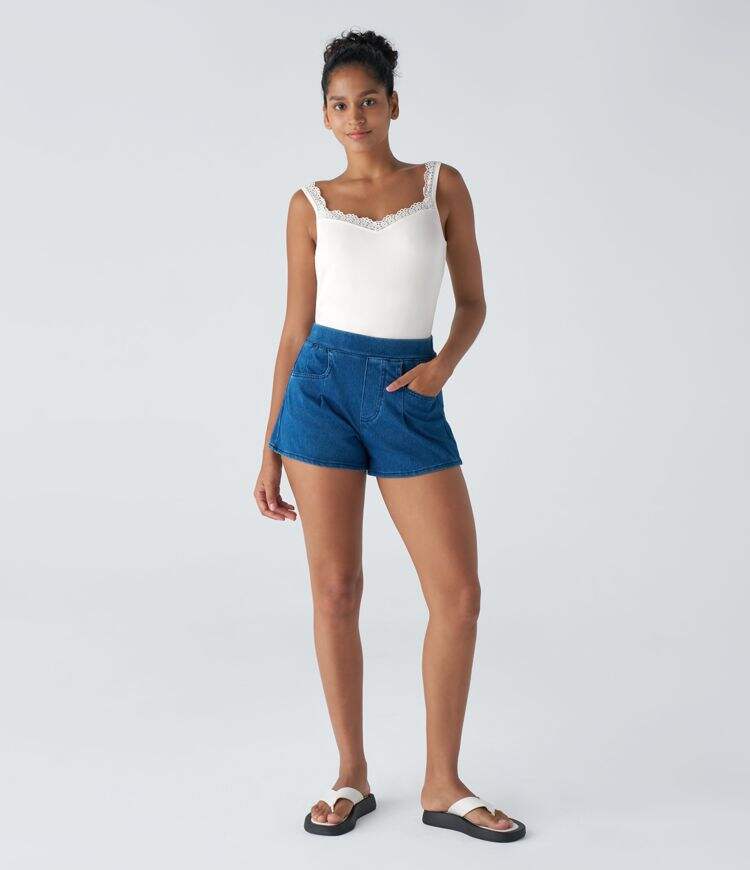 Contrast Lace Backless Basic Casual Tank Top